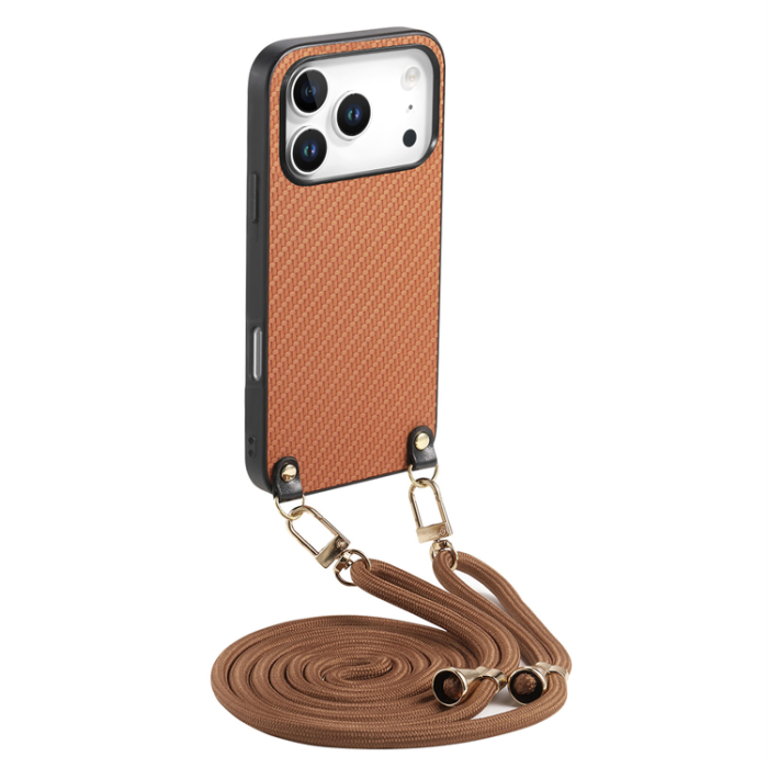 A-One Brand - iPhone 17 Pro Mobilskal Med Axelrem Snodd Carbon Fiber - Brun