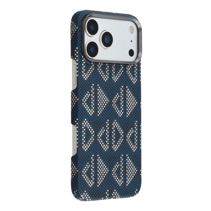A-One Brand - iPhone 17 Pro Mobilskal MagSafe Aramid Fiber Geometric - Blå