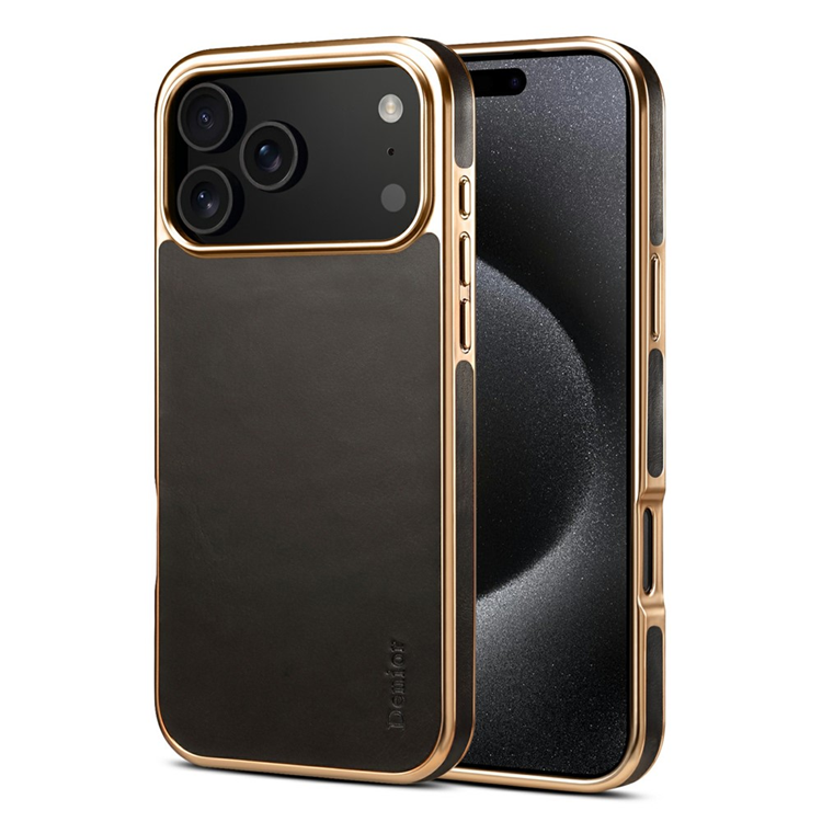 DENIOR iPhone 17 Pro Mobilskal Äkta Läder Electroplating - Svart | 2353 | AlltMobil