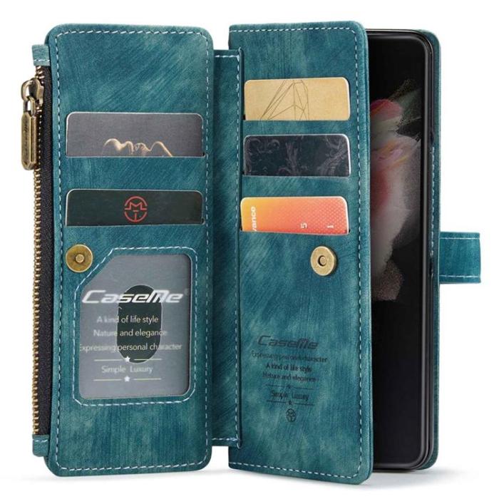 Caseme - CASEME Galaxy Z Fold 4 Plånboksfodral Zipper PU-Läder Stativ - Blå