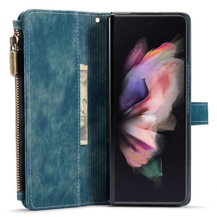 Caseme - CASEME Galaxy Z Fold 4 Plånboksfodral Zipper PU-Läder Stativ - Blå
