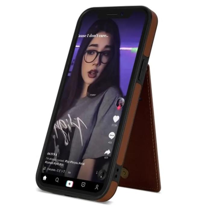 N.BEKUS - N.BEKUS iPhone 15 Pro Mobilskal Korthållare Kickstand - Brun
