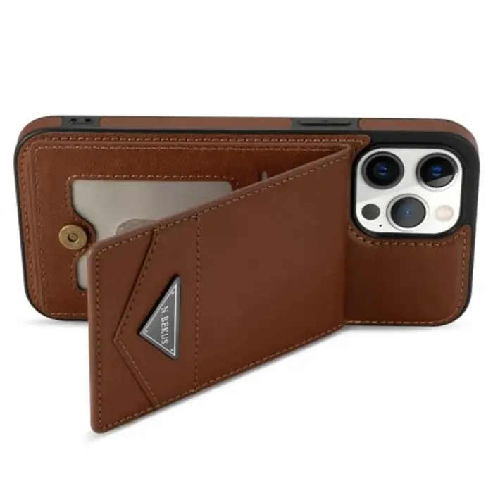 N.BEKUS - N.BEKUS iPhone 15 Pro Mobilskal Korthållare Kickstand - Brun