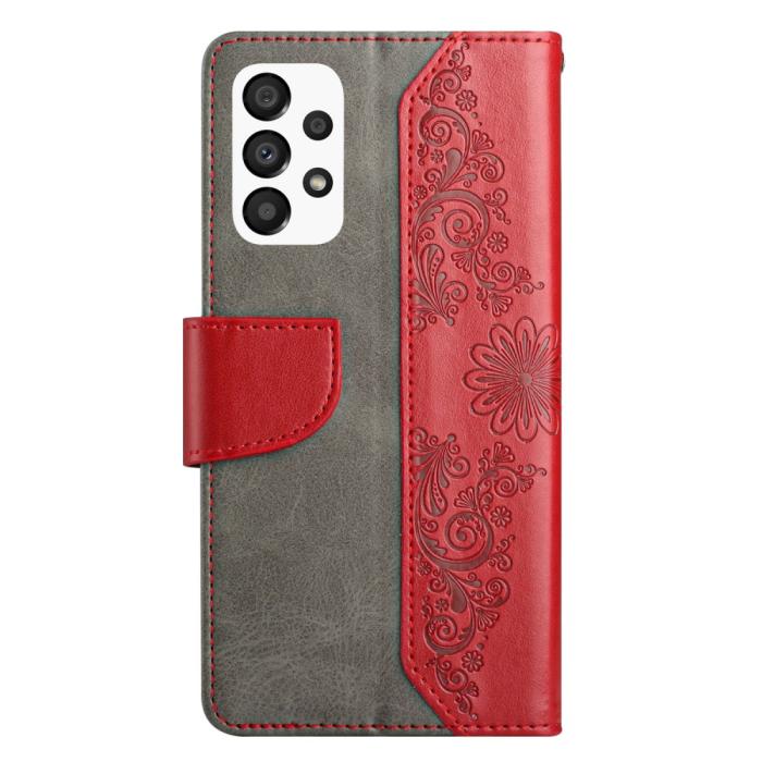 A-One Brand - Butterfly Flower Imprinted Plånboksfodral Galaxy A13 4G - Röd