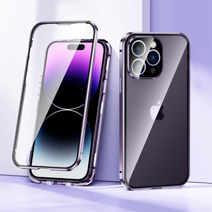Taltech - [2in1] iPhone 14 Pro Max Mobilskal Och Härdat Glas Skärmskydd - Lila