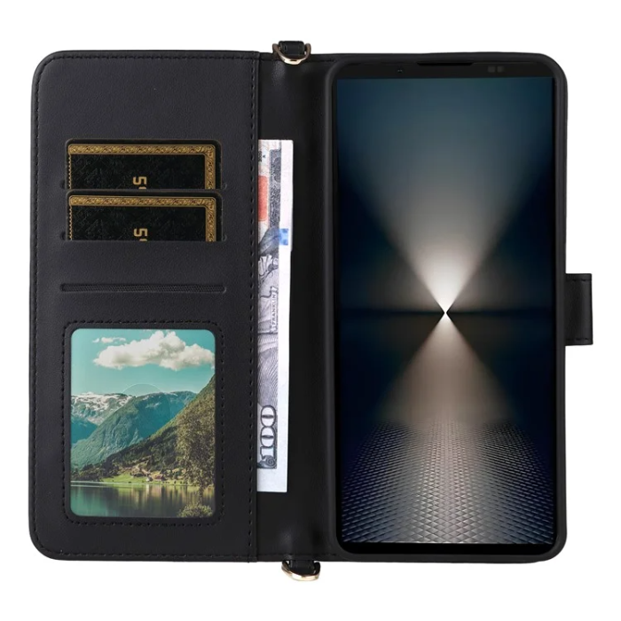 A-One Brand - Sony Xperia 1 VII Plånboksfodral Kickstand med Axelrem - Svart