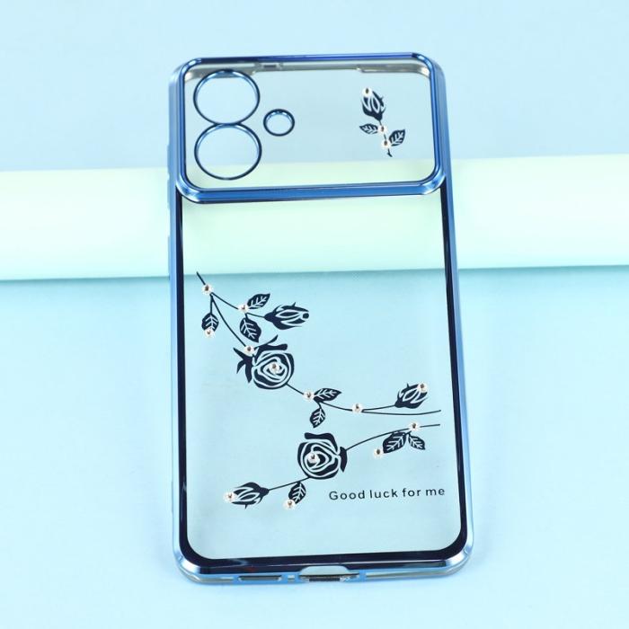 KADEM - KADEM Mobilskal till Samsung Galaxy S26 Edge Blommor Rhinsten TPU - Blå