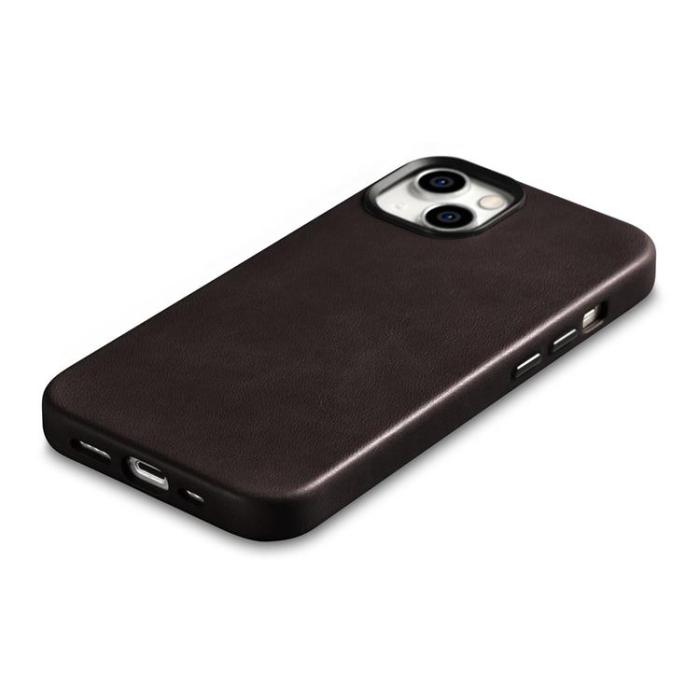 ICARER - iCarer iPhone 14 Plus Skal Magsafe Äkta Läder Oil Wax - Mörkbrun
