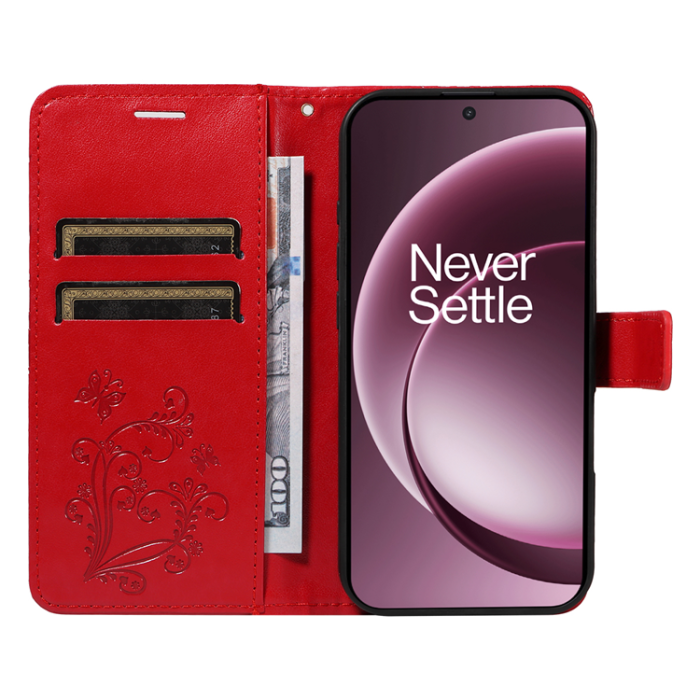 A-One Brand - OnePlus 15 5G Konstläder Plånboksfodral Floral Butterfly Imprinted