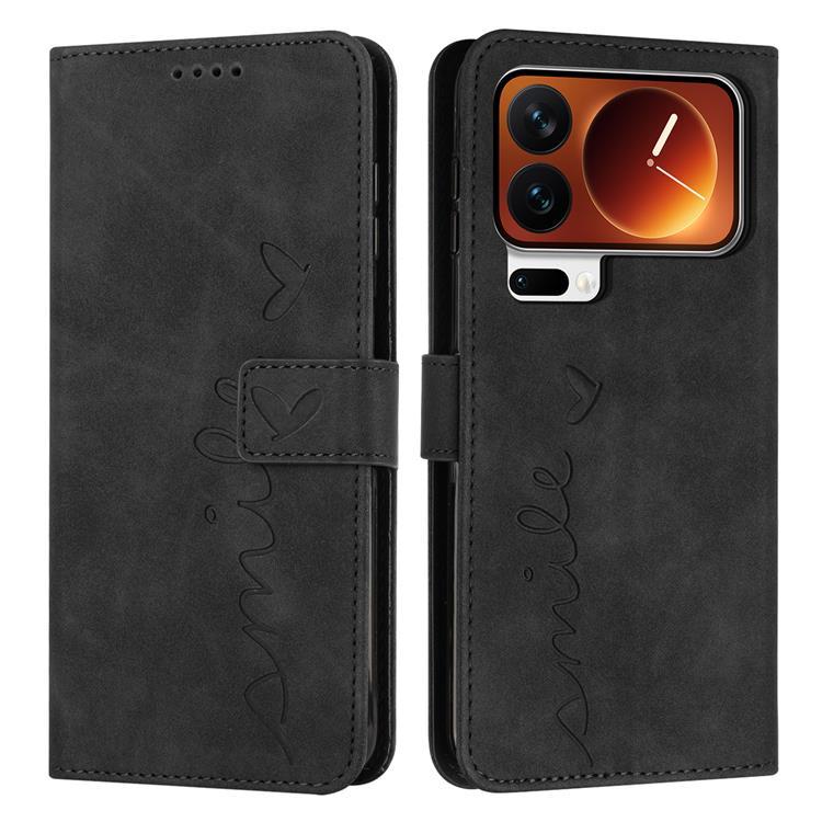 Xiaomi 17 Pro Max Konstläder Plånboksfodral Imprinted Heart Pattern (Svart) | 2353 | AlltMobil