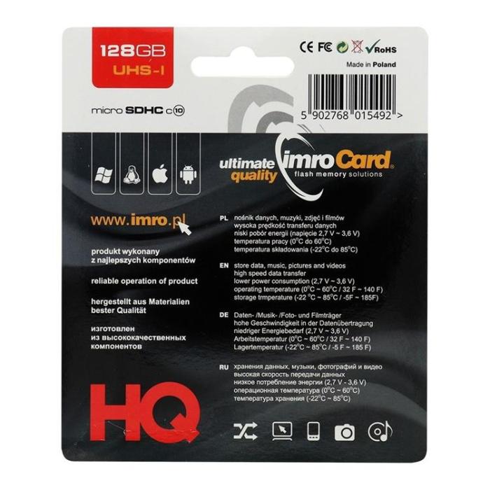 Imro - Imro Minneskort MicroSD 128GB Med Adapter Klass 10 UHS