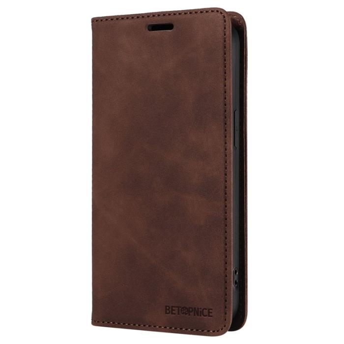 BETOPNICE - BETOPNICE 003 iPhone 16 Plus Plånboksfodral RFID Blocking Konstläder - Brun