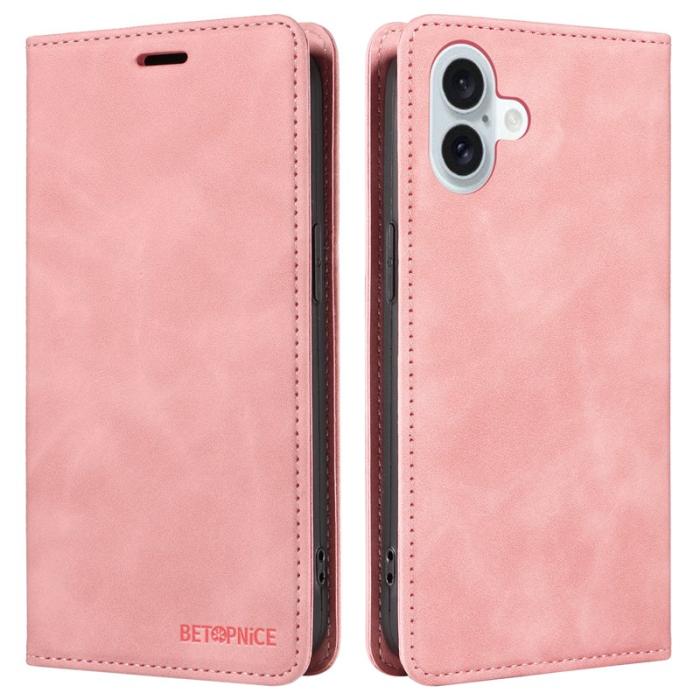 BETOPNICE - BETOPNICE 003 iPhone 16 Plus Plånboksfodral RFID Blocking Konstläder - Rosa