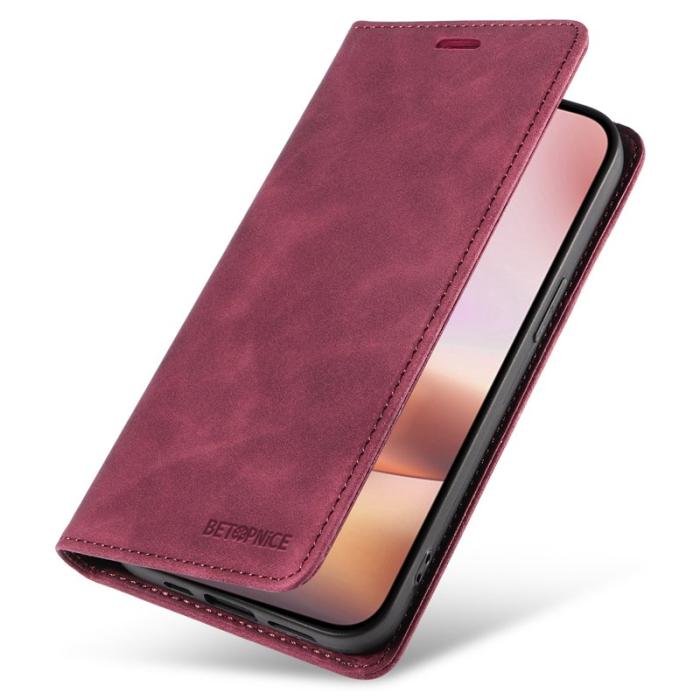 BETOPNICE - BETOPNICE 003 iPhone 16 Plus Plånboksfodral RFID Blocking Konstläder - Röd