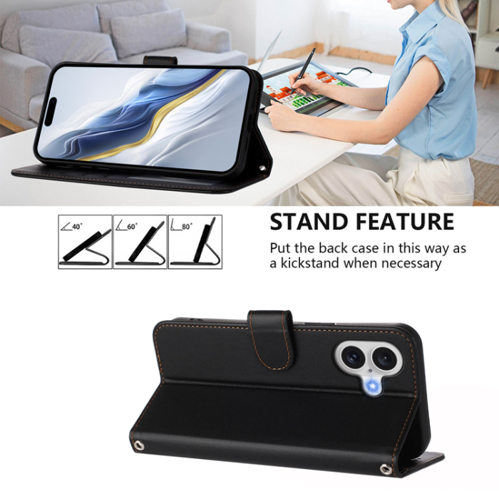 A-One Brand - iPhone 17 Pro Plånboksfodral Läder med Handledsrem - Svart