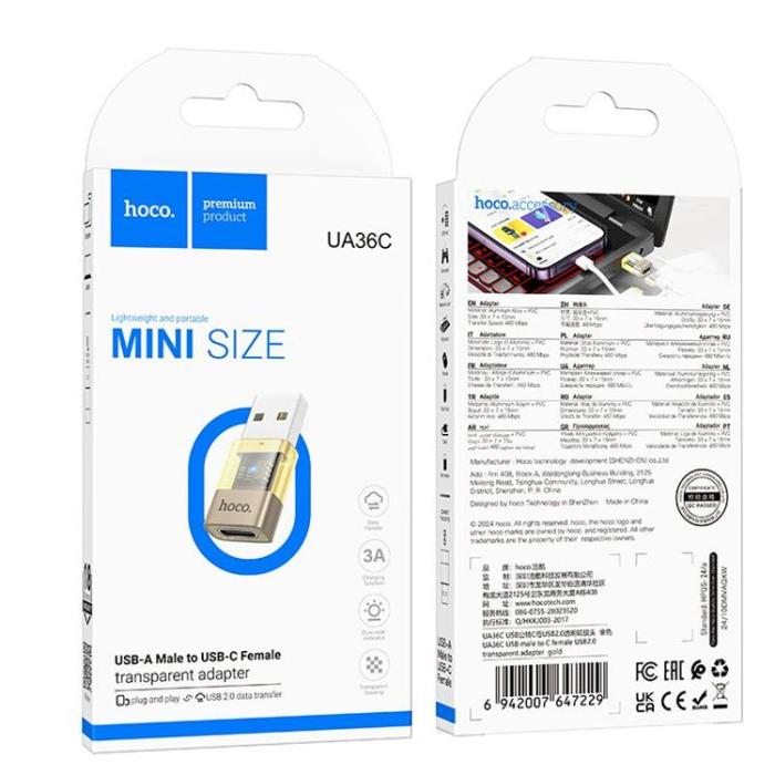 Hoco - HOCO USB-A till USB-C Adapter UA36C - Guld