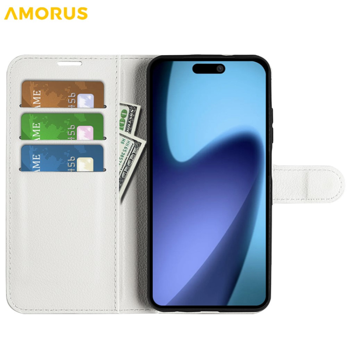 Amorus - AMORUS iPhone Air Plånboksfodral Flipstativ Litchi - Vit