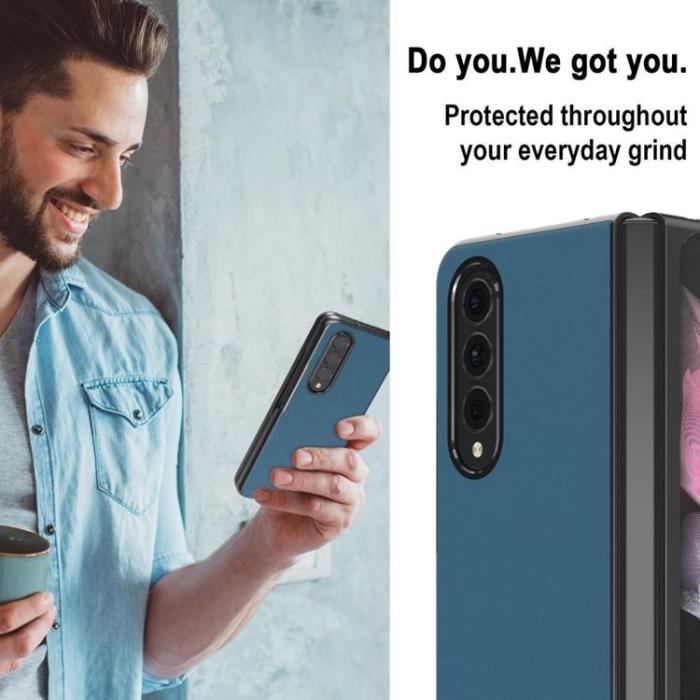LC.imeeke - LC.IMEEKE Galaxy Z Fold 4 Skal TPU-ram Läder - Blå