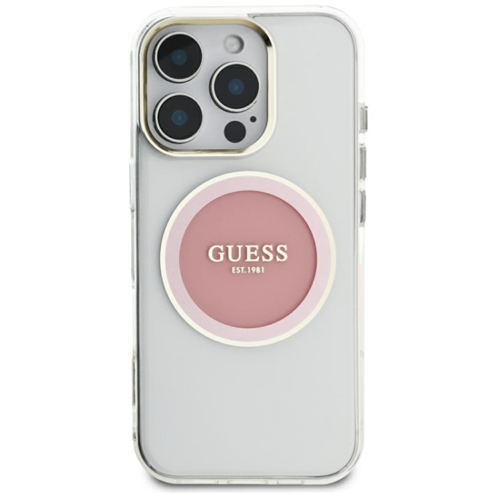 Guess - Guess iPhone 16 Pro Max Mobilskal MagSafe Metal Circle Logo - Rosa