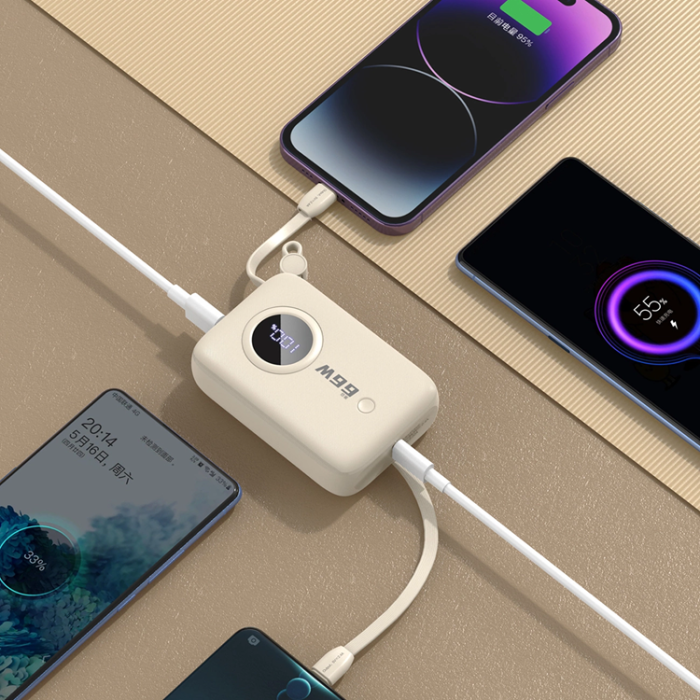 Dudao - Dudao Powerbank K14 10000mAh med USB-C /Lightning Kabel - Beige
