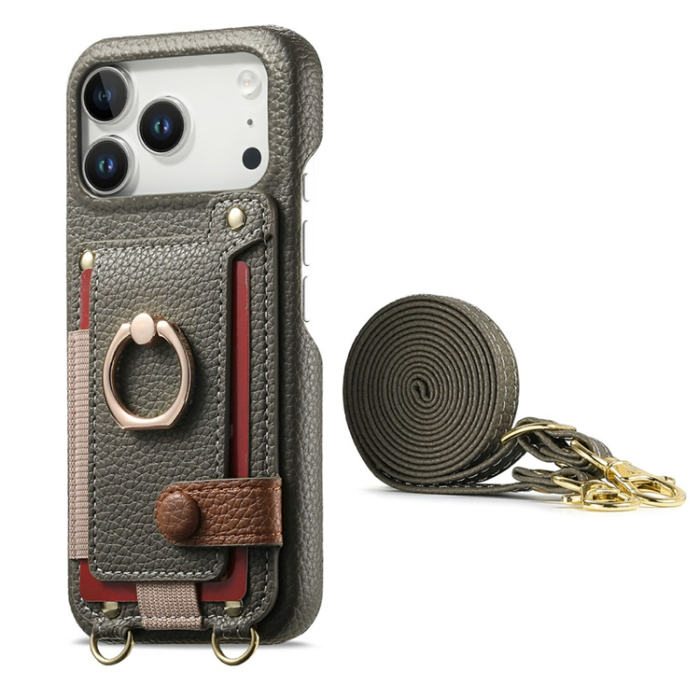 A-One Brand - iPhone 17 Pro Mobilskal med Korthållare Ring Kickstand - Grå