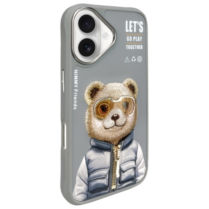 NIMMY - Nimmy iPhone 16 Mobilskal Cool & Cute 2.0 Bear - Grå