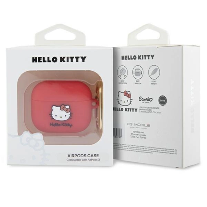 Hello Kitty - Hello Kitty AirPods 3 Skal Silikon 3D Kitty Head - Röd