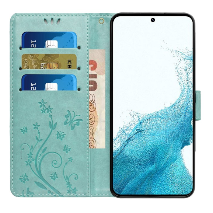 A-One Brand - Galaxy S23 Plus Plånboksfodral Imprinting Flower Butterfly - Grön