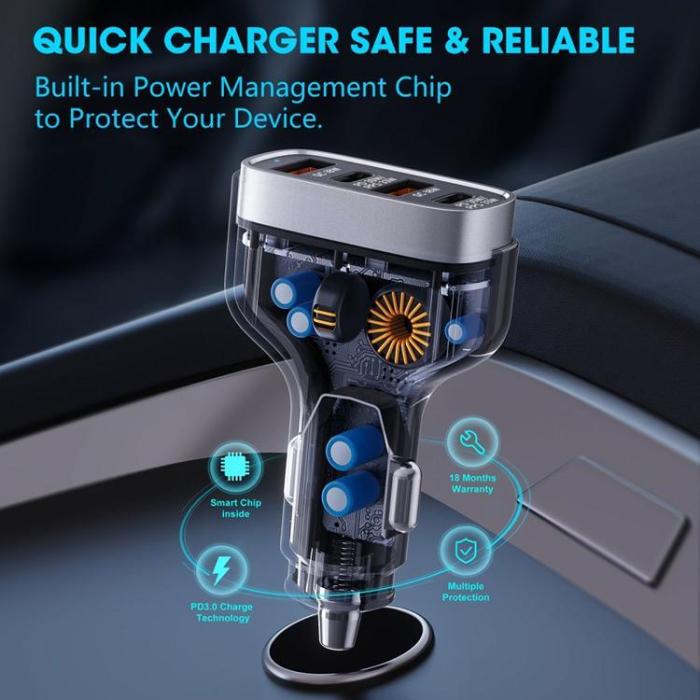 Veger - VEGER Billaddare 66W 2xUSB-A 2xUSB-C 3A CC53-2A2C - Svart