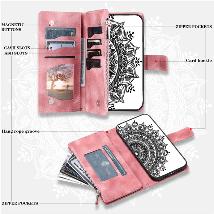A-One Brand - Galaxy A34 5G Plånboksfodral Mandala Flower Imprinted - Rosa