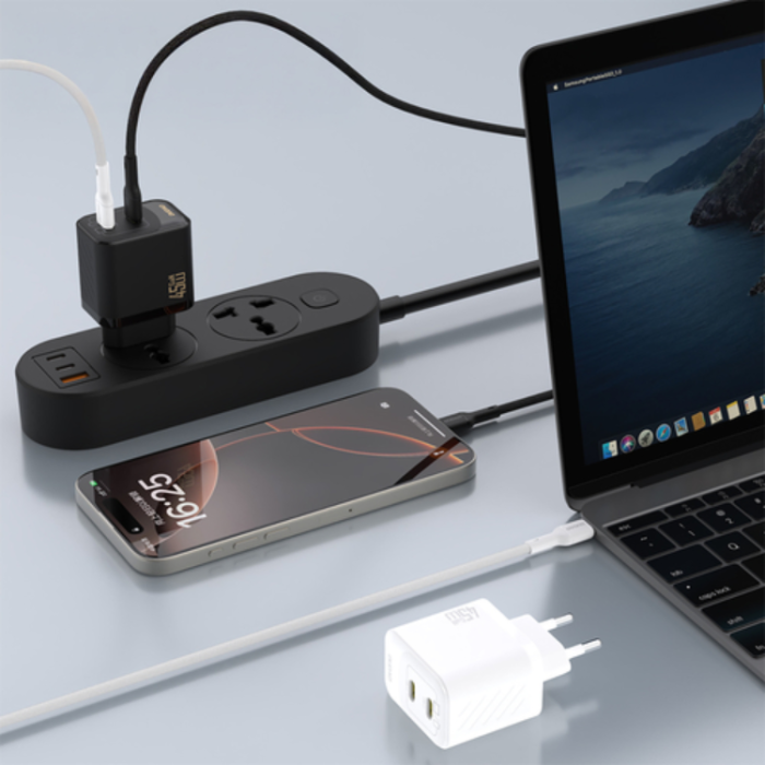 Dudao - Dudao Väggladdare A28PCEU PD 45W GaN 2xUSB-C med USB-C Kabel 1m - Svart