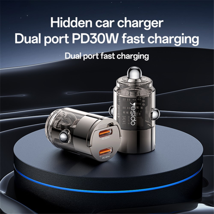 Yesido - YESIDO Billaddare 2x USB-C 30W Y69 PD Fast - Svart