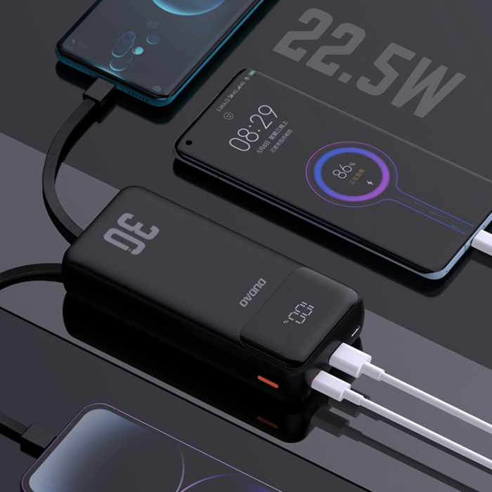 Dudao - Dudao Powerbank 30000mAh 22.5W PD med Kabel - Svart