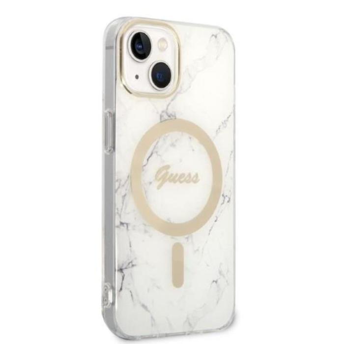 UTGATT1 - GUESS iPhone 14 Magsafe Skal Marble + Trådlös Laddare - Vit