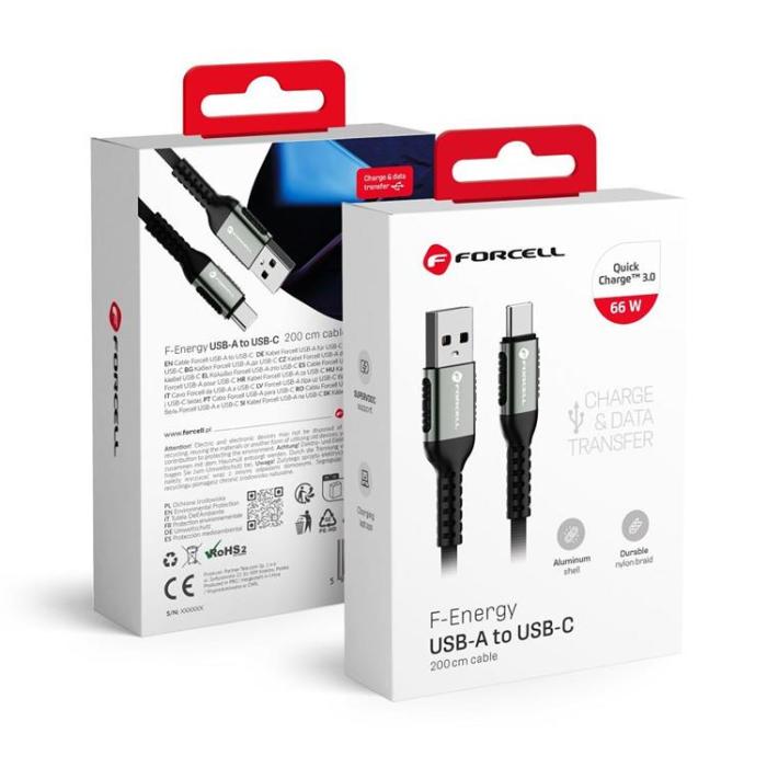 Forcell - Forcell USB-A till USB-C Kabel 66W 2m QC3.0 3A Cafule - Svart
