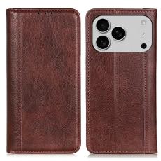 A-One Brand - iPhone 17 Pro Max Plånboksfodral Äkta Läder Litchi - Brun