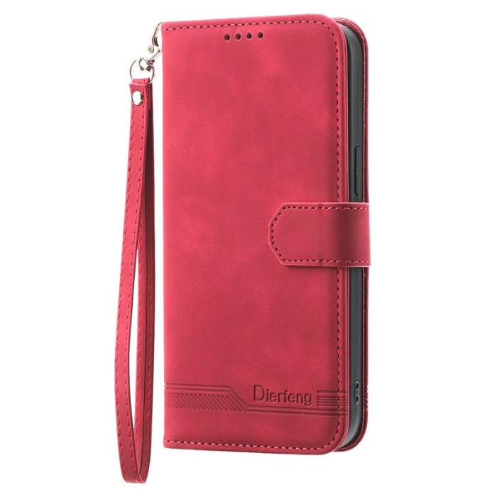 DIERFENG - DIERFENG Samsung Galaxy S26 Edge Plånboksfodral Konstläder Med Handledsrem - Röd