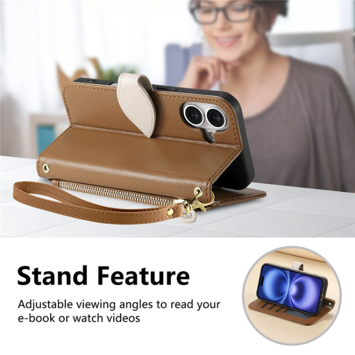 A-One Brand - iPhone 17 Plånboksfodral Leaf Magnetiskt Spänne Konstläder - Brun