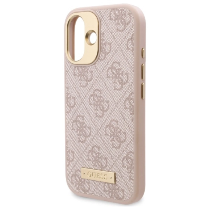 Guess - Guess iPhone 16 Mobilskal MagSafe 4G Logo Plate - Rosa
