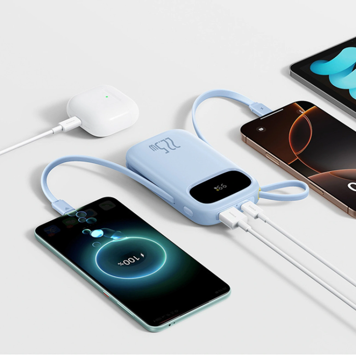 BASEUS - Baseus Powerbank 20000mAh med 2 Built-in kables 22.5W - Blå