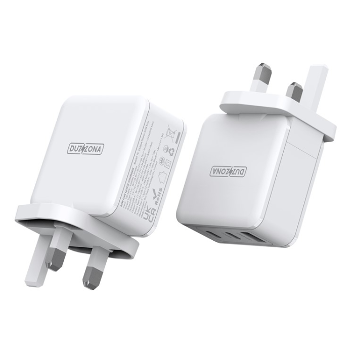 DUZZONA - DUZZONA GaN Snabbladdare 65W 2x USB-C/USB-A UK T9 PD - Vit