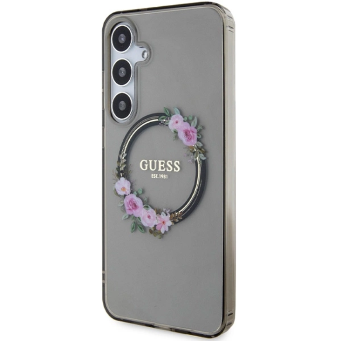 Guess - Guess Galaxy S24 Plus Mobilskal Magsafe IML Flowers Wreath - Svart
