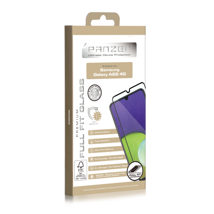 UTGATT1 - Panzer Full Fit Härdat glas Galaxy A22 4G - Svart