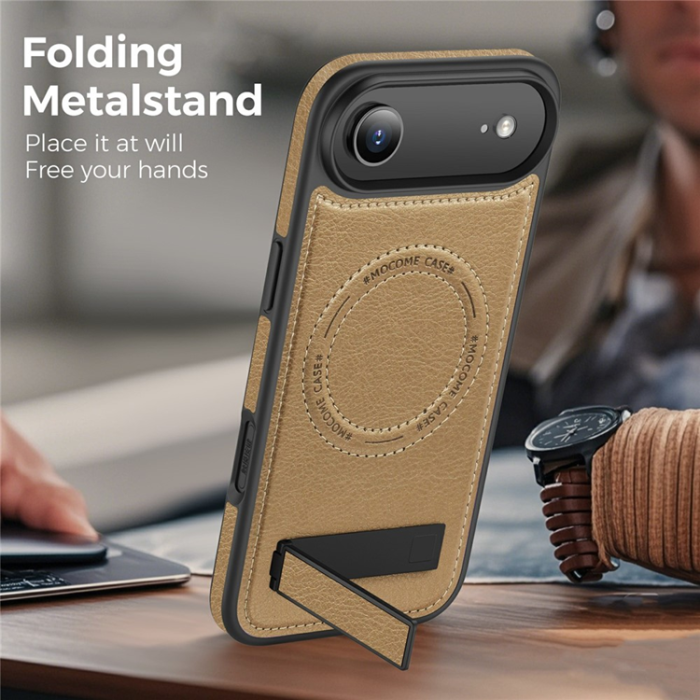A-One Brand - iPhone Air Mobilskal MagSafe Kickstand Läder - Ökenguld
