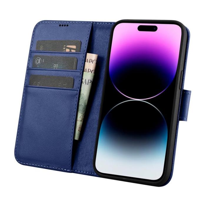 ICARER - iCarer iPhone 14 Pro Plånboksfodral 2in1 Äkta Läder - Blå