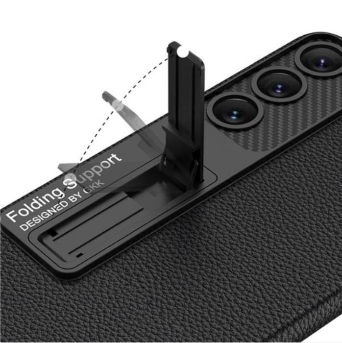 GKK - GKK Galaxy S23 Mobilskal Kickstand PU-Läder - Vinröd