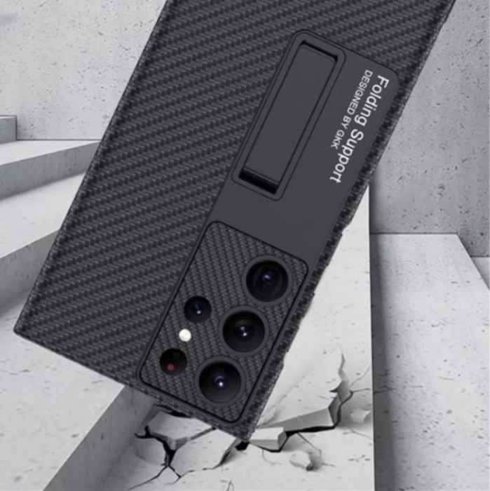GKK - GKK Galaxy S23 Ultra Mobilskal Kickstand PU-Läder - Carbon