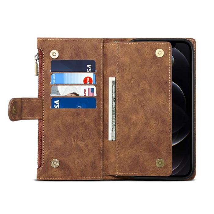 OEM - iPhone 14 Pro Max Plånboksfodral Flap Zipper Strap - Brun