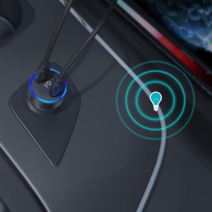 Choetech - Choetech billaddare 2x USB-C Strömförsörjning 3.0 Quick Charge - Svart