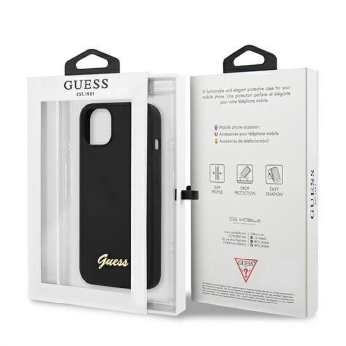 Guess - Guess iPhone 13 Skal Magsafe Silicone Script Guld Logo - Svart